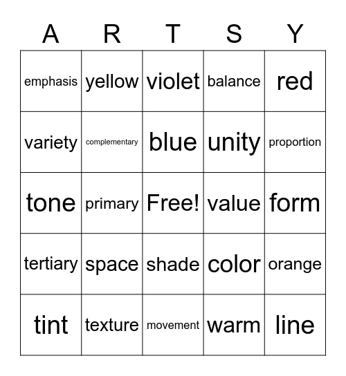 Art Exam Bingo Card