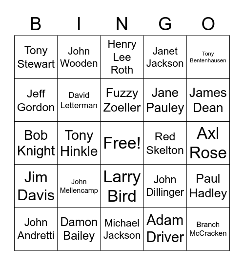 Famous Hoosier Bingo Card