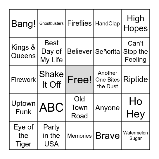 MB Music Bingo! Bingo Card