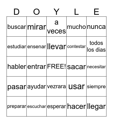 spanish bingo Card