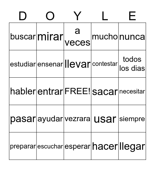 spanish bingo Card