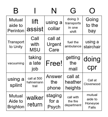 EMS WEEK BINGO Card