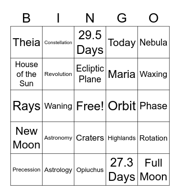 Space Bingo A (V2) Bingo Card