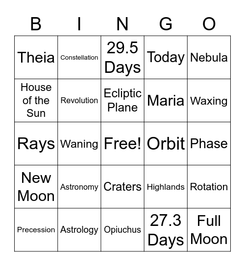 Space Bingo A (V2) Bingo Card