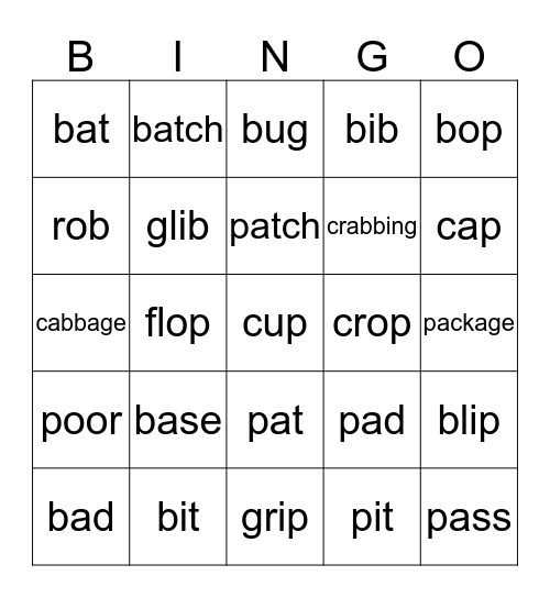 "B" Bingo Card
