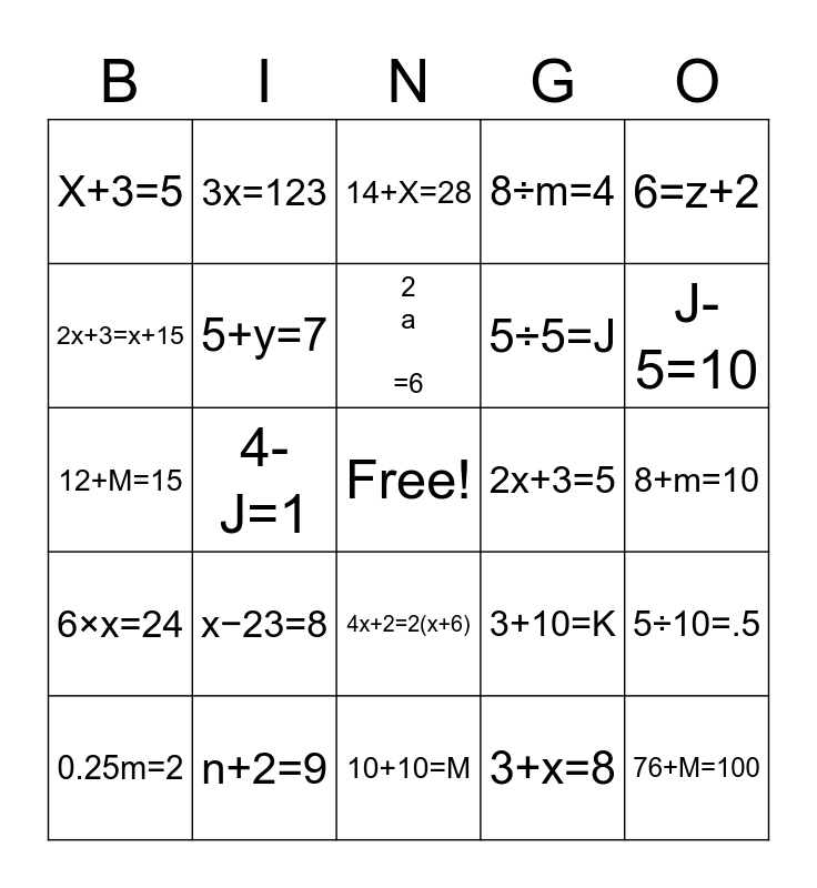 one-step-equations-bingo-card