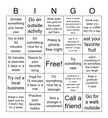 Colby Steckly Spring Wellness Bingo Card