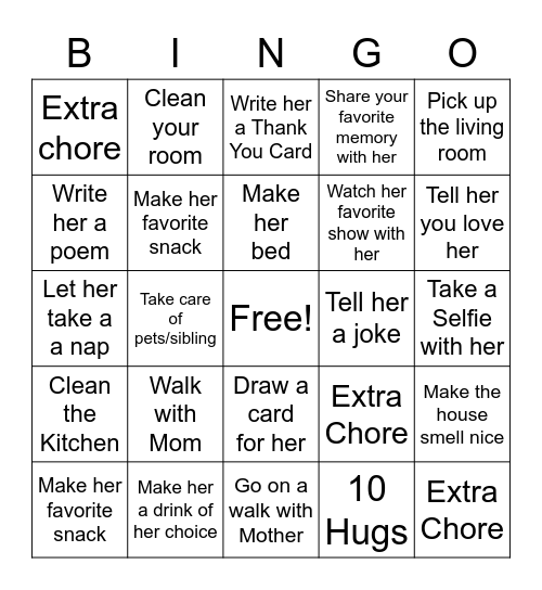 Mother's Day Bingo Card