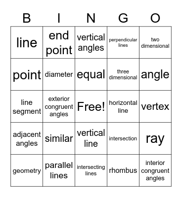 Geometry Vocabulary Bingo Card