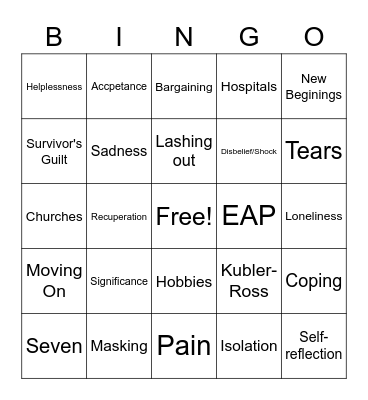 Grief and Loss Bingo Card