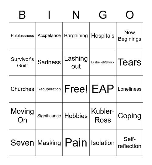 Grief and Loss Bingo Card