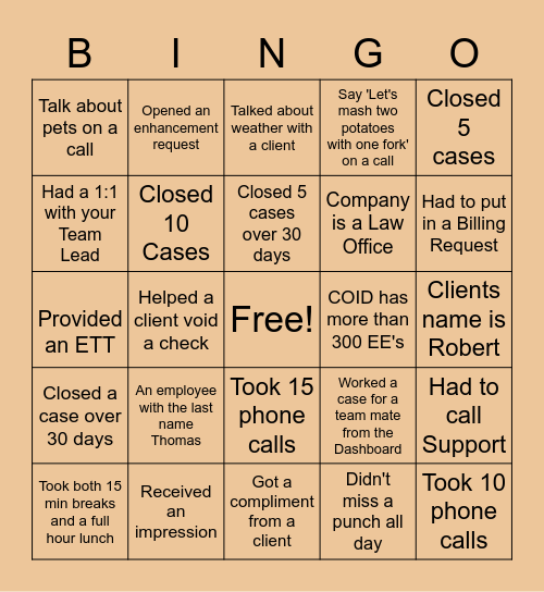 18T Bingo Bango Bongo Bingo Card