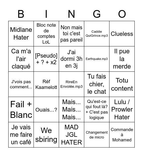 Sedrane Bingo Card