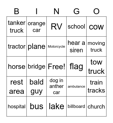 Car Bingo Card