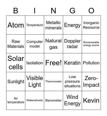 Science A-Z Bingo Card