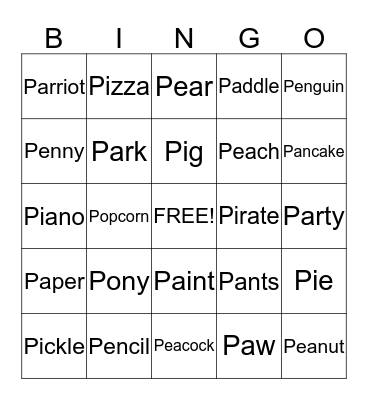 /p/ Sound BINGO  Bingo Card