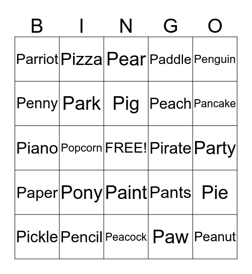 /p/ Sound BINGO  Bingo Card