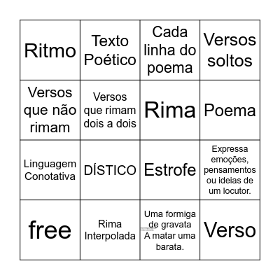 Bingo Poético Bingo Card