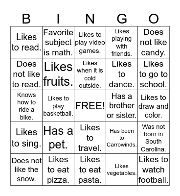 Friendship BINGO! Bingo Card