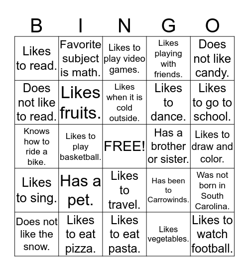 Friendship BINGO! Bingo Card