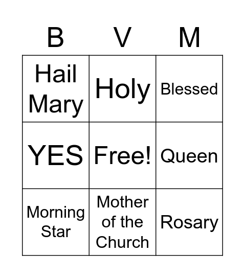 MARY Bingo Card