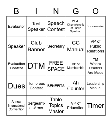 Toastmasters Bingo Card