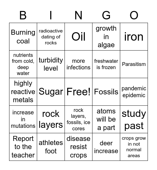 EOG 8th science Bingo Card