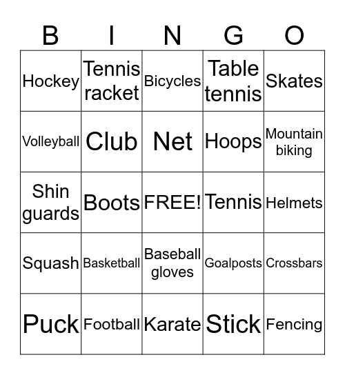 Sport Equipments Bingo Card