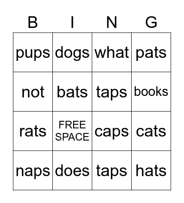 -S endings Bingo Card
