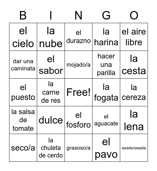 Zay Bingo Unit 6 Bingo Card