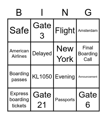 Airport Bingo Card