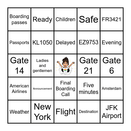 Airport 5x5 Bingo Card