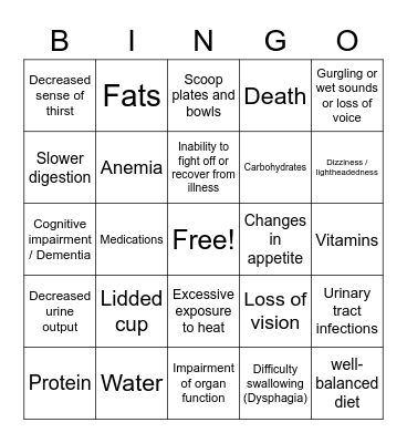 Senior Nutrition Bingo Card