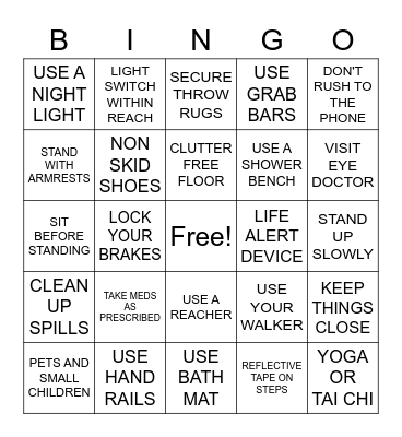 FALL PREVENTION Bingo Card