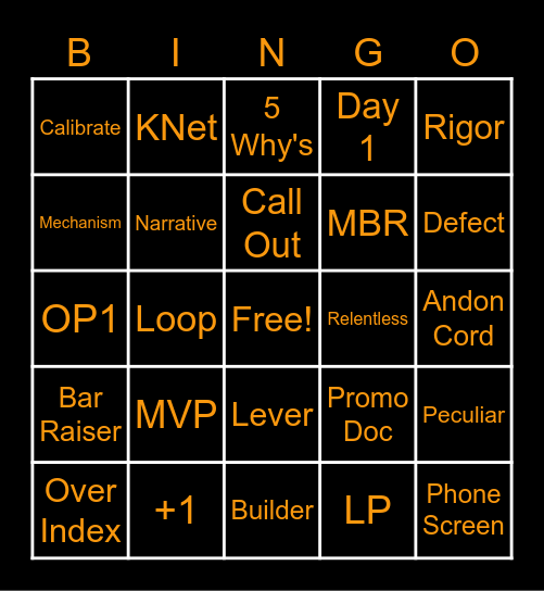 Amazon Bingo Card