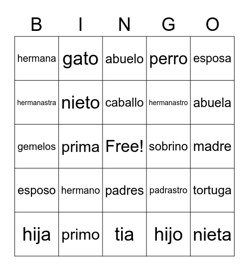 Familia Bingo Card