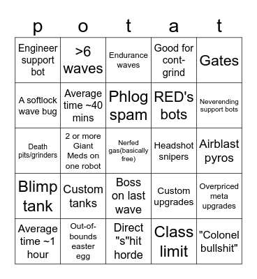 "Potato.tf maps/missons be like" Bingo Card