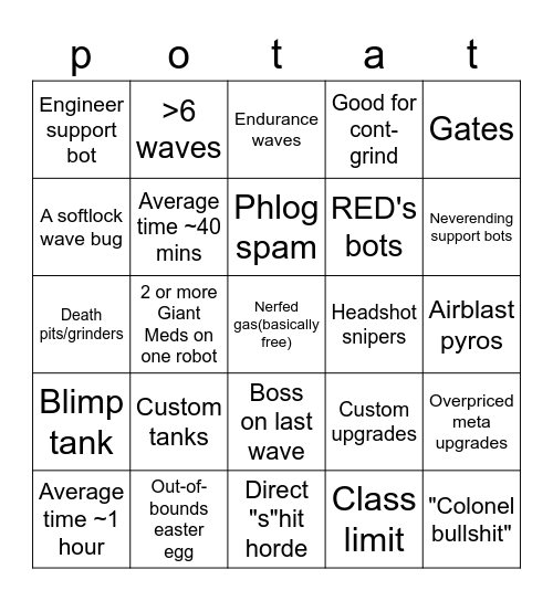 "Potato.tf maps/missons be like" Bingo Card