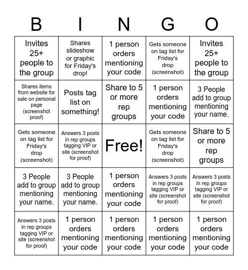 Rep Bingo Card