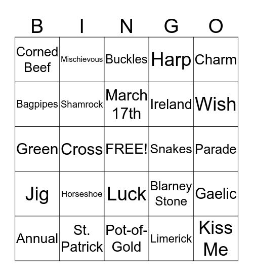 St. Patrick's Bingo Card