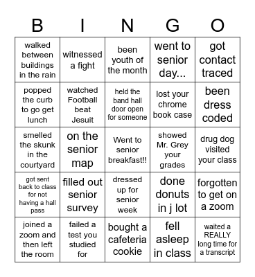 Senior Breakfast Bingo Card