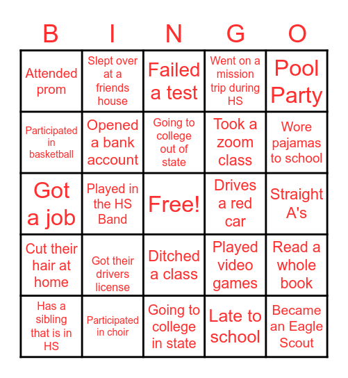 Senior Bingo Card