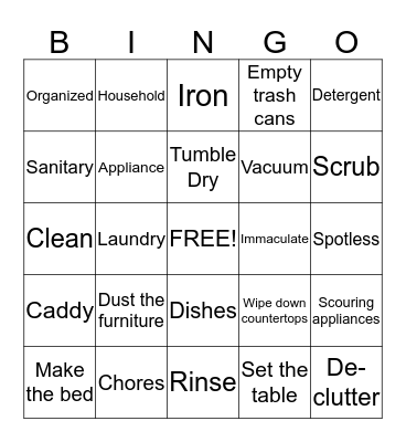 Clean Home Vocabulary Bingo Card