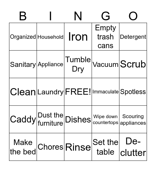 Clean Home Vocabulary Bingo Card