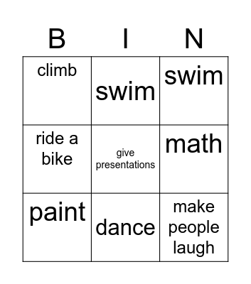 MY TALENTS Bingo Card