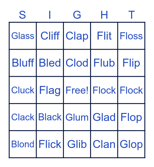 Sight Words Bingo Card