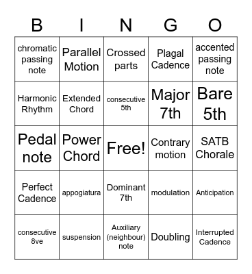 Level 3 Harmony review / preview Bingo Card