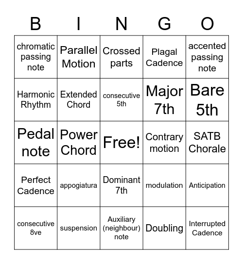 Level 3 Harmony review / preview Bingo Card
