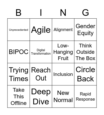 2020 - 2021 Work Environment Buzzwords Bingo Card