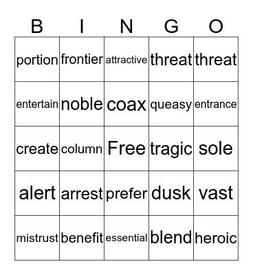 Vocabulary Bingo Card